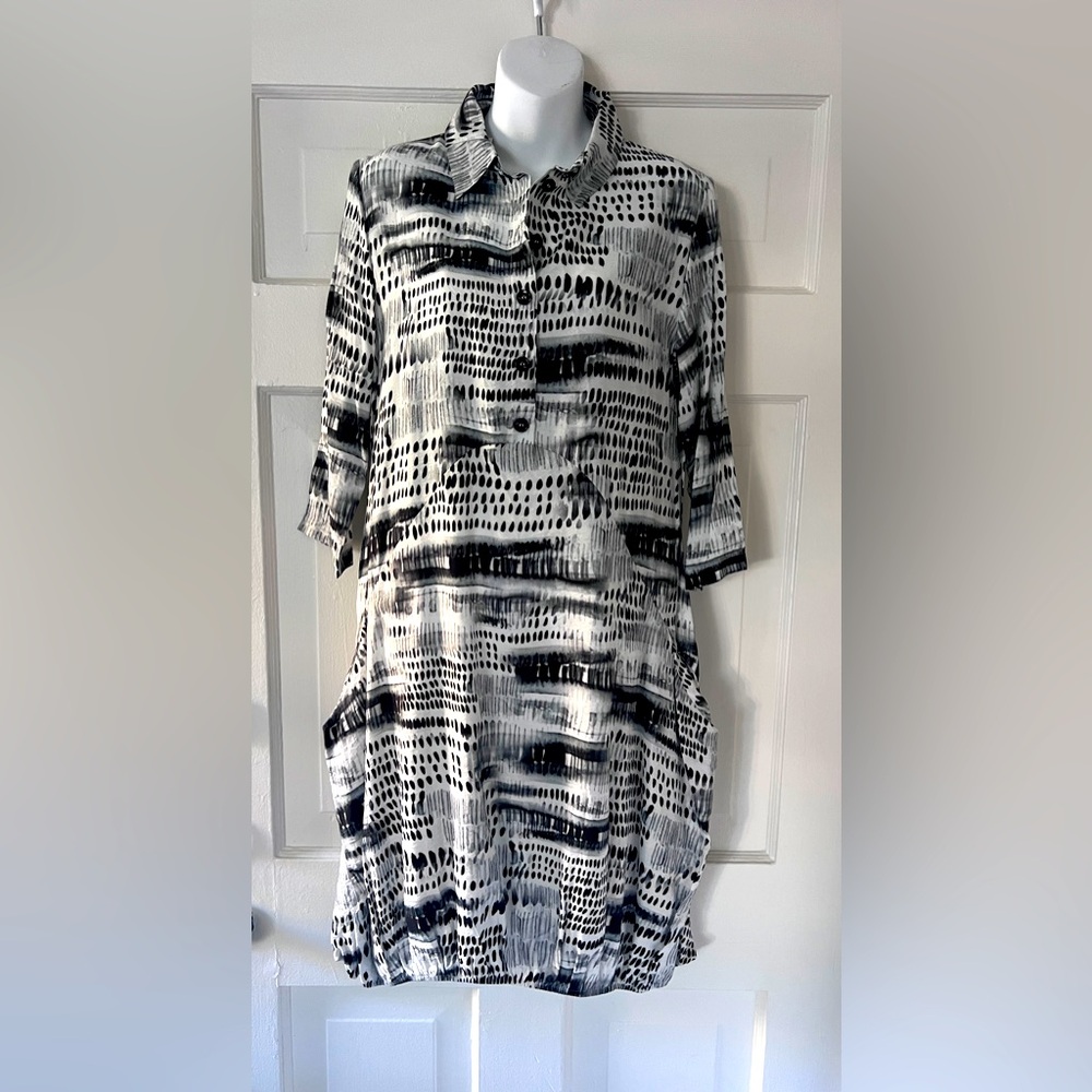 Black and White Patterned Shirt Dress